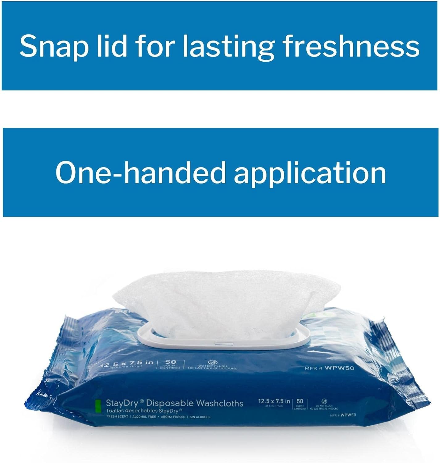 McKesson StayDry Disposable Wipe - Large Adult Body and Incontinence Washcloths with Aloe and Vitamin E, Alcohol-Free, 100 Wipes Per Pack