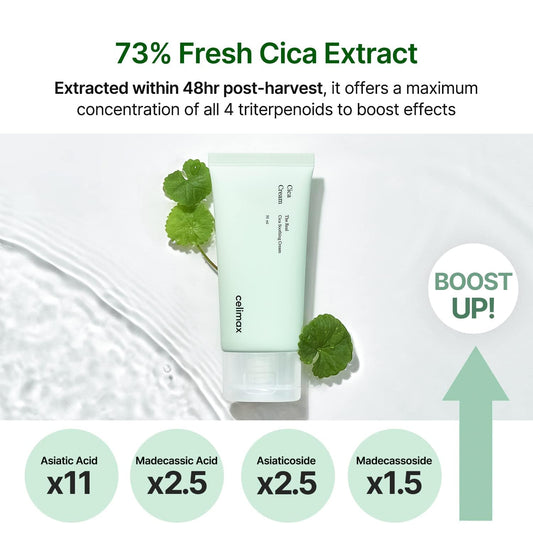 Celimax The Real Cica Soothing Cream | With 73% Fresh Cica Extract, Oil Free, Hydrating, Moisturizing, Calming, Lightweight Gel Cream, 50Ml