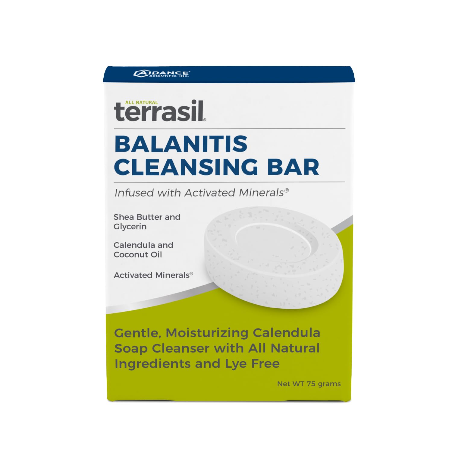 Aidance terrasil Balanitis Soap for Men, Care & Relief from Balanitis Symptoms: Itch, Redness. Natural, Dermatologist Tested & Hypoallergenic Approved (75gm)