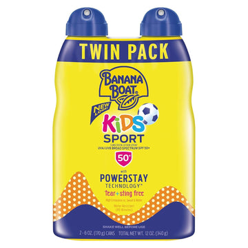 Banana Boat Kids Sport Sunscreen Spray SPF 50 Twin Pack | Childrens Sunscreen, Kids Sunblock Spray, Oxybenzone Free Sunscreen for Kids, Spray On Sunscreen SPF 50, 6oz each