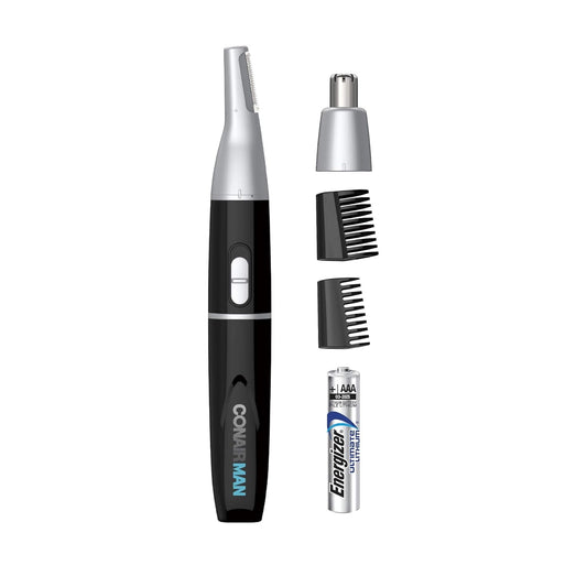 Conairman All-In-One Personal Trimmer For Men, For Nose, Ear, Eyebrows And Sideburns Hair Trimmer, 4 Piece Men'S Grooming Kit, Lithium Battery-Powered