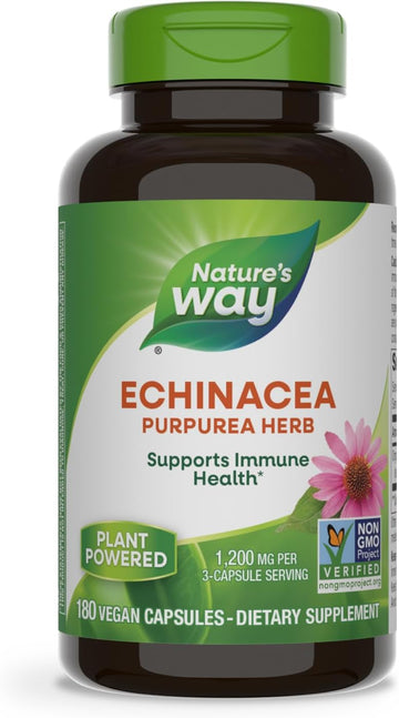 Nature'S Way Echinacea Purpurea Herb, Immune Support*, 1,200 Mg Per 3- Capsule Serving, Non-Gmo Project Verified, Vegan, 180 Capsules (Packaging May Vary)