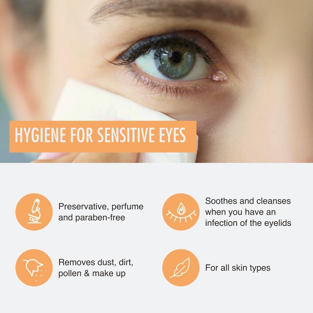 Blephaclean PF Daily Eyelid Wipes - Gentle Cleansing for the eyelids and skin around the eyes | Suitable for Babies (over 3 months old), children & adults | 20 Sterile Plastic-Free Wipes
