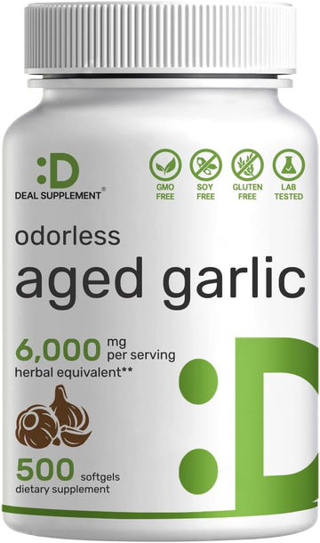 Deal Supplement Odorless Aged Garlic Pills, 6,000Mg Per Serving, 500 Softgels – 24:1 Garlic Oil Extract – Fresh Allium Sativum Bulb Source – Heart & Immune Antioxidant Supplements – Non-Gmo