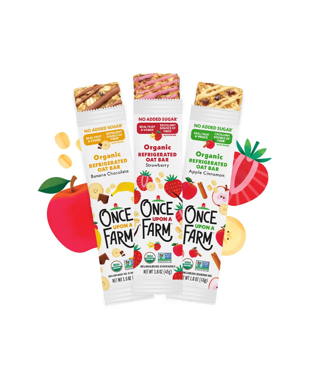 Once Upon A Farm | Refrigerated Oat Bar | Apple Cinnamon, Banana Chocolate, Strawberry | No Added Sugar | Real Fruit And Veggie | Variety Pack Of 24