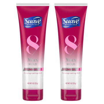 Suave Essentials Styling Gel, Max Hold 8 Sculpting – Edge Control Gel, Curly Hair Gel, Strong Hold, Anti-Frizz Hair Products, Alcohol-Free, Scented, 9 Oz (Pack of 2)