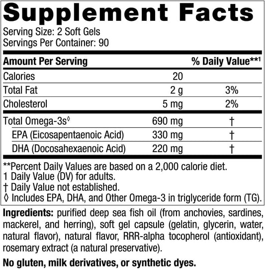 Nordic Naturals Omega-3, Lemon Flavor - 180 Soft Gels - 690 mg Omega-3 - Fish Oil - EPA & DHA - Immune Support, Brain & Heart Health, Optimal Wellness - Non-GMO - 90 Servings