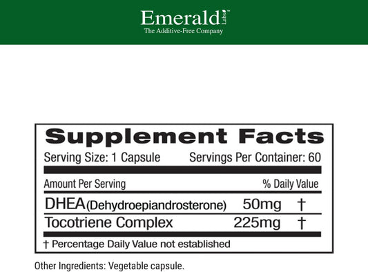 Emerald Labs DHEA 50mg - Dietary Supplement with DHEA Dehydroepiandrosterone and Tocotriene Complex for Cognitive Function, Metabolism & Healthy Hormone Levels - 60 Vegetable Capsules