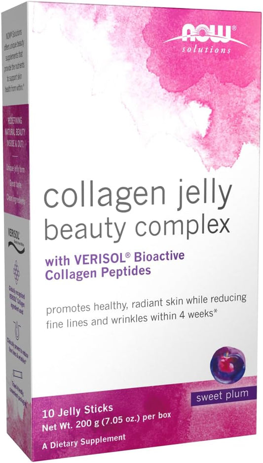 Now Foods Solutions, Collagen Jelly Beauty Complex, Sweet Plum Flavor, 10 Jelly Sticks