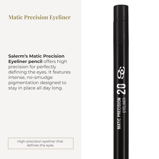 Salerm - Eyeliner Pencil - Matic Precision Eyeliner - Black Color - Intense Pigmentation - Long-Lasting - Creamy Formula - Easy Application - Adjustable Tip - Sharpener Included