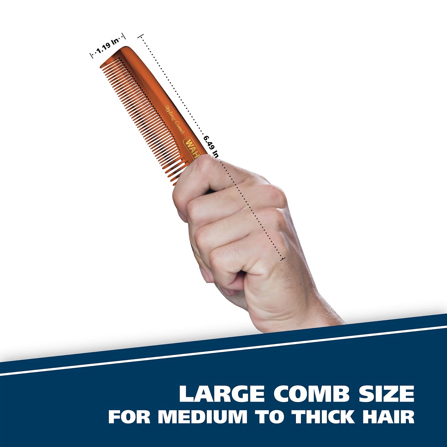 Wahl Beard, Mustache, & Hair Styling Comb for Men's Grooming - Handcrafted & Hand Cut with Cellulose Acetate - Smooth, Rounded Tapered Teeth - Model 3328 : Beauty & Personal Care