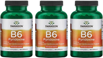 Swanson B6 Pyridoxine - Vitamin Supplement Promoting Cardiovascular Health & Energy Metabolism - Natural Formula Promoting Overall Wellness - (250 Capsules, 100Mg Each) 3 Pack