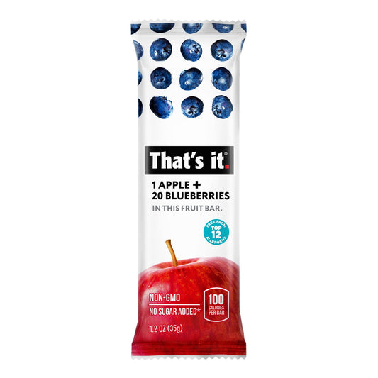 That'S It. Apple + Blueberry 100% Natural Real Fruit Bar, Best High Fiber Vegan, Gluten Free Healthy Snack, Paleo For Children & Adults, Non Gmo No Sugar Added, No Preservatives Energy Food (12 Pack)