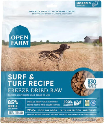 Open Farm Freeze Dried Raw Dog Food, Humanely Raised Meat Recipe with Non-GMO Superfoods and No Artificial Flavors or Preservatives (13.5 Ounce (Pack of 1), Surf & Turf Recipe)