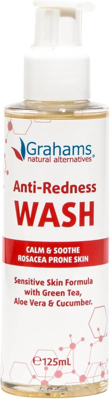 Grahams Natural Anti Redness Face Wash For Redness-Prone Skin And Rosacea Acne - Infused With Green Tea, Aloe Vera & Cucumber - Cooling & Hydrating Facial Cleanser For Sensitive Skin (1 X 125Ml)