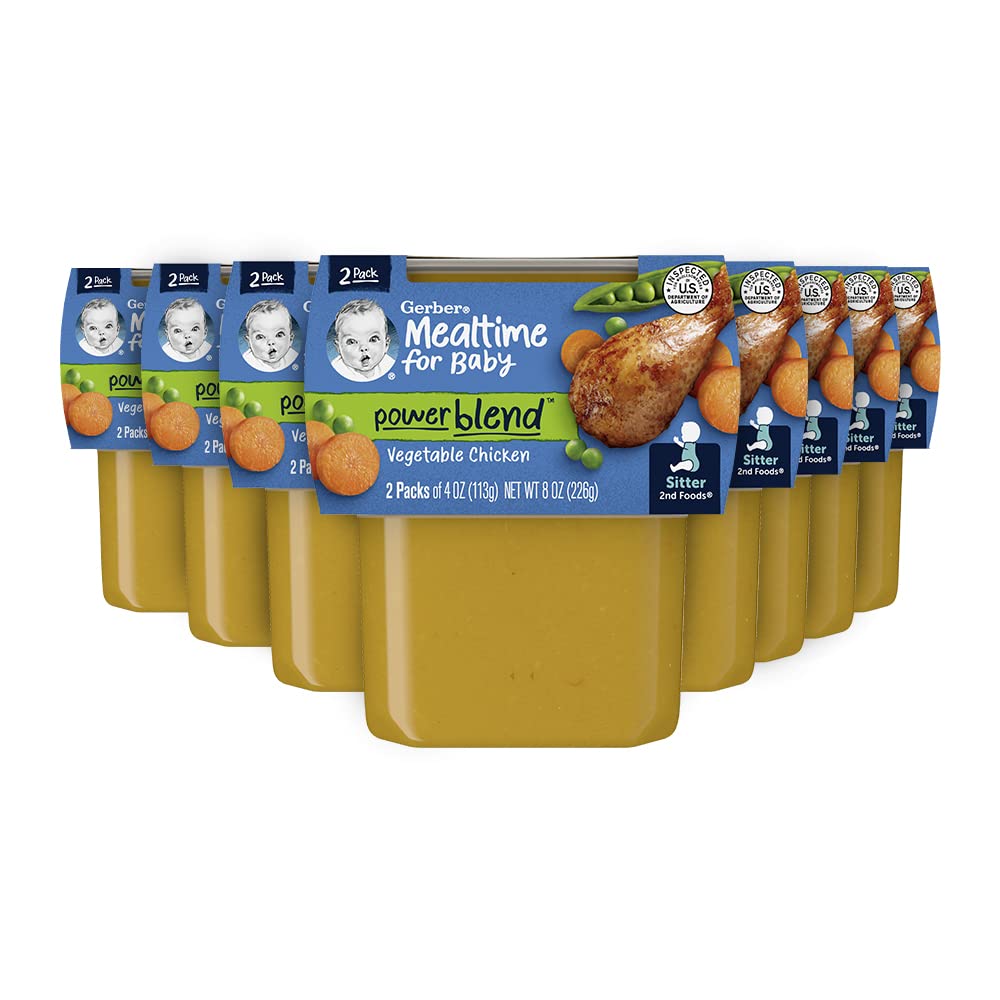 Gerber Baby Food 2nd Foods, Dinner, Vegetable & Chicken Puree, 4 Ounce Tubs, 2-Pack (Pack of 8)