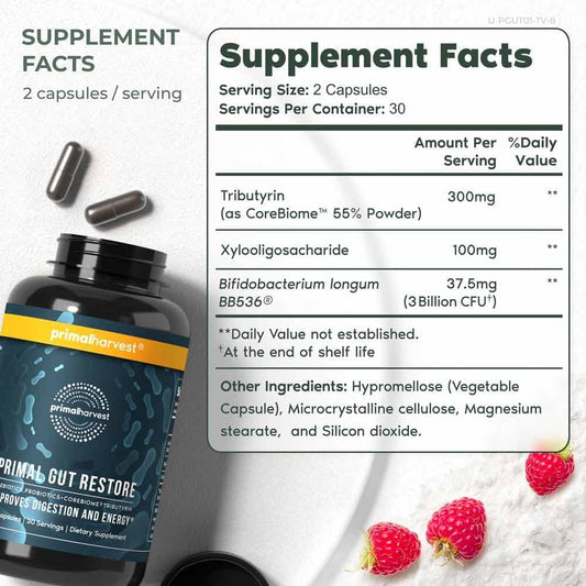 Primal Harvest Restore For Gut Health, Primal Gut Restore W/Postbiotics, Prebiotics And Probiotics For Women And Men, 60 Ct - Digestion, Colon Cleanse, Immunity Support - Helps Leaky Gut Repair
