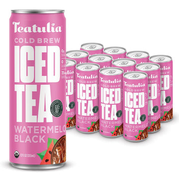 Teatulia Unsweetened Watermelon Black Organic Iced Tea Cans | 12 Slim 12Oz Cans | Still Cold Brewed Sugar-Free Tea