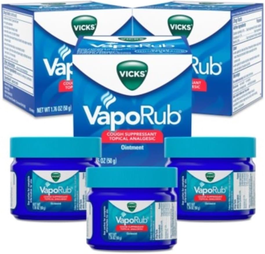 Vicks Vaporub, Original, Cough Suppressant, Topical Chest Rub & Analgesic Ointment, Medicated Vicks Vapors, Relief From Cough Due To Cold, Aches & Pains, 1.76Oz Each (Pack Of 3)