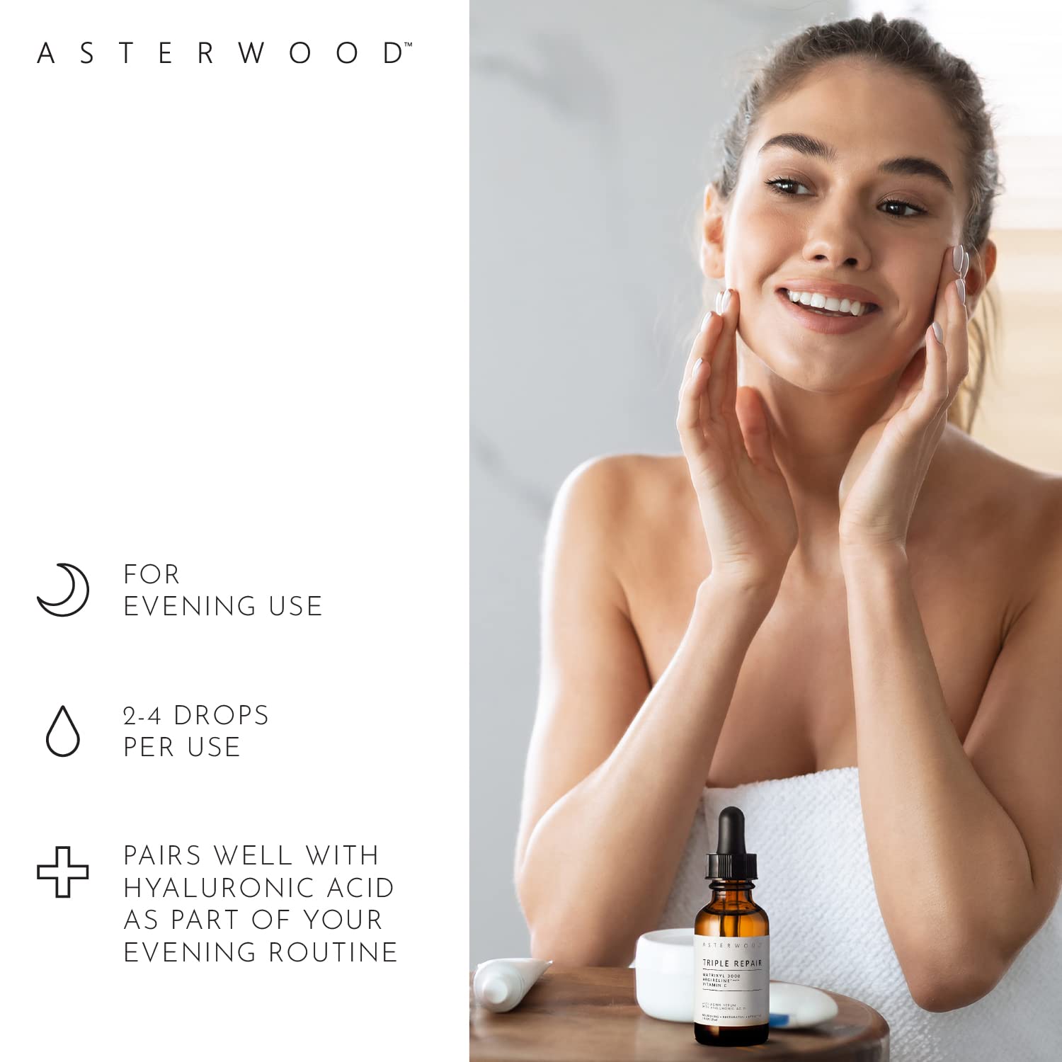 ASTERWOOD NATURALS Hyaluronic Acid and Triple Repair Serum 1oz : Beauty & Personal Care