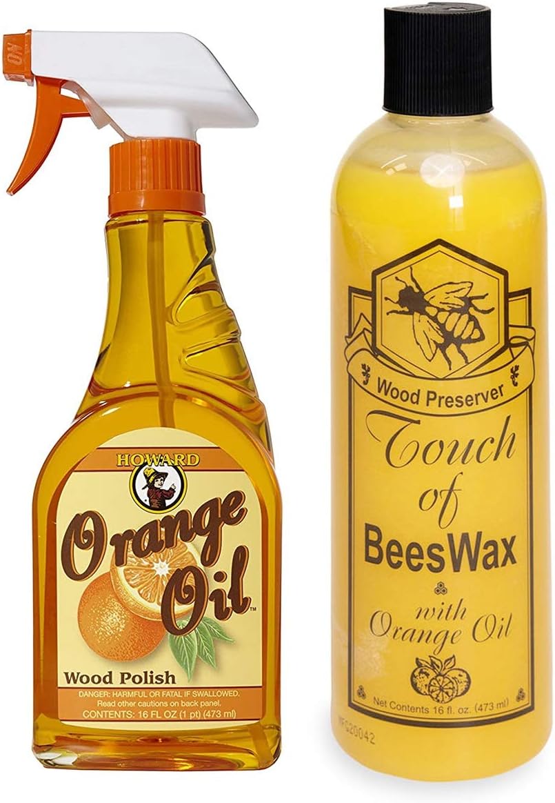 Howard Orange Oil Wood Cleaner Plus Touch Of Beeswax Wood Preserver and Conditioner | Beeswax Furniture Polish and Conditioner with Orange Oil | Feed Into Hardwood, Restore and Protect Cabinets