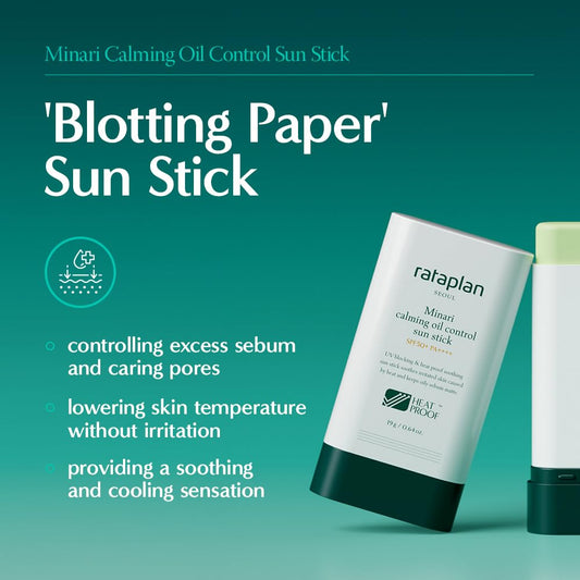 Rataplan Minari Calming Oil Control Sun Stick Spf 50+ Pa++++ - Korean Sunscreen Stick For Face, Matte Sunscreen For Oily Skin, Reef Safe, Broad Spectrum, No White Cast, Korean Skincare