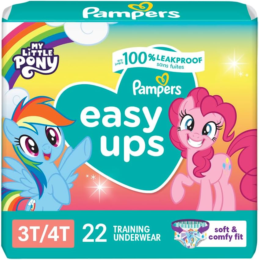 Pampers Easy Ups Girls & Boys Potty Training Pants - Size 3T-4T, 22 Count, My Little Pony Training Underwear (Packaging May Vary)