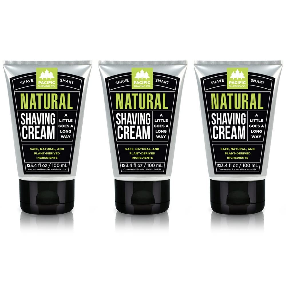 Pacific Shaving Company Natural Shaving Cream - Shea Butter + Vitamin E Shave Cream For Hydrated Sensitive Skin - Clean Formula For Smooth, Anti-Redness + Irritation-Free Shave Cream (3.4 Oz, 3 Pack)