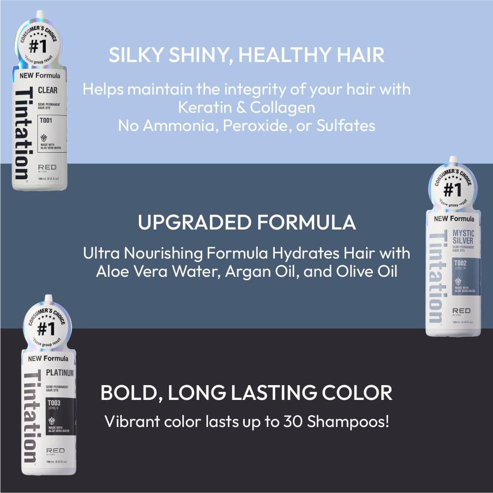 Red By Kiss Tintation Semi-Permanent Hair Color, Aloe Vera Water Based, Argan Oil, Olive Oil, Collagen & Keratin, Long-Lasting Color Dye (Darkest Brown, 5 Fl Oz)