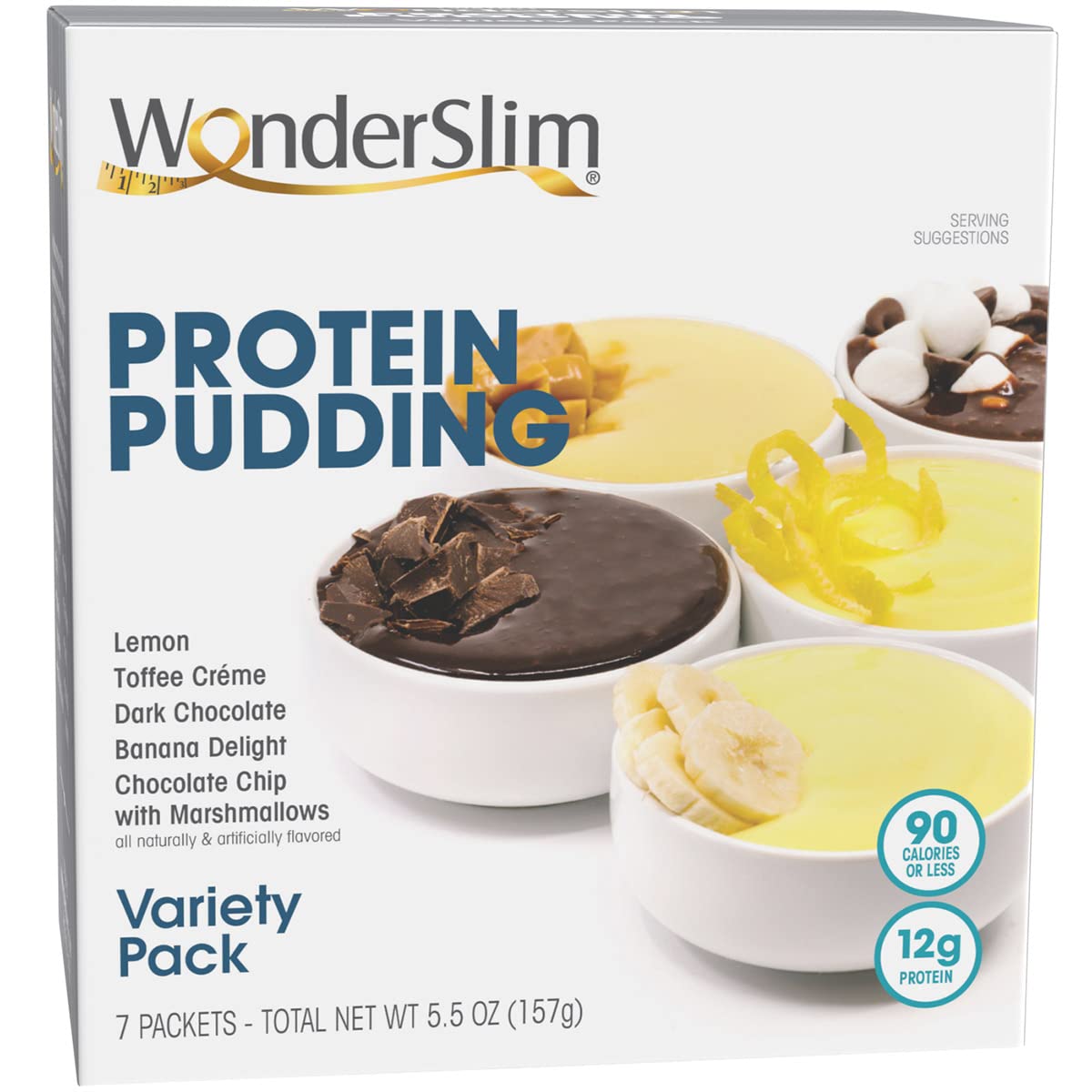 WonderSlim Protein Pudding Mix, Variety Pack, 12g Protein, Gluten Free (7ct)