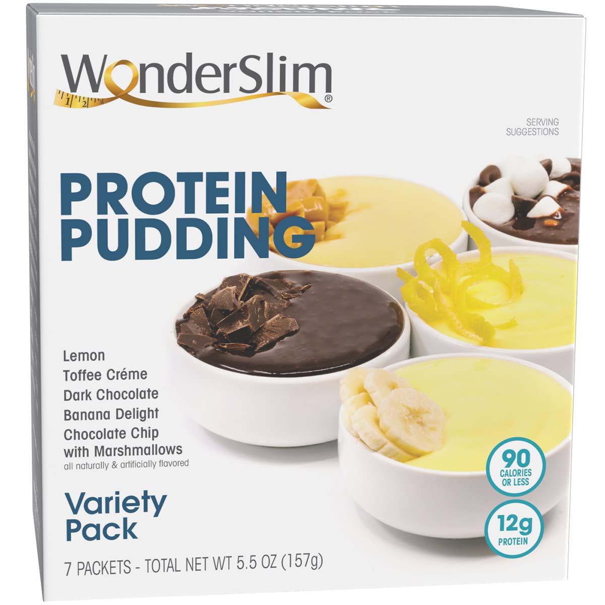 Wonderslim Protein Pudding Mix, Variety Pack, 12G Protein, Gluten Free (7Ct)