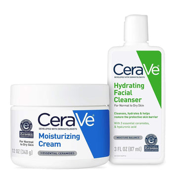 Cerave Moisturizing Cream And Hydrating Face Wash Trial Combo | 12Oz Cream + 3Oz Travel Size Cleanser