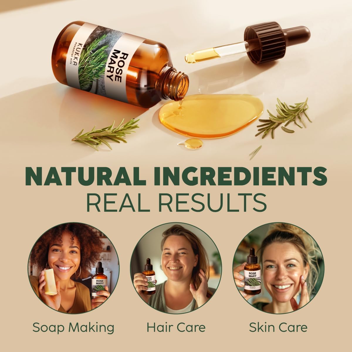 Kukka Rosemary Oil for Hair - 100% Natural Rosemary Hair Oil Rosemary Essential Oils for Skin Diffuser & Aromatherapy - Soap Making Scent & DIY (4 Fl Oz) : Health & Household
