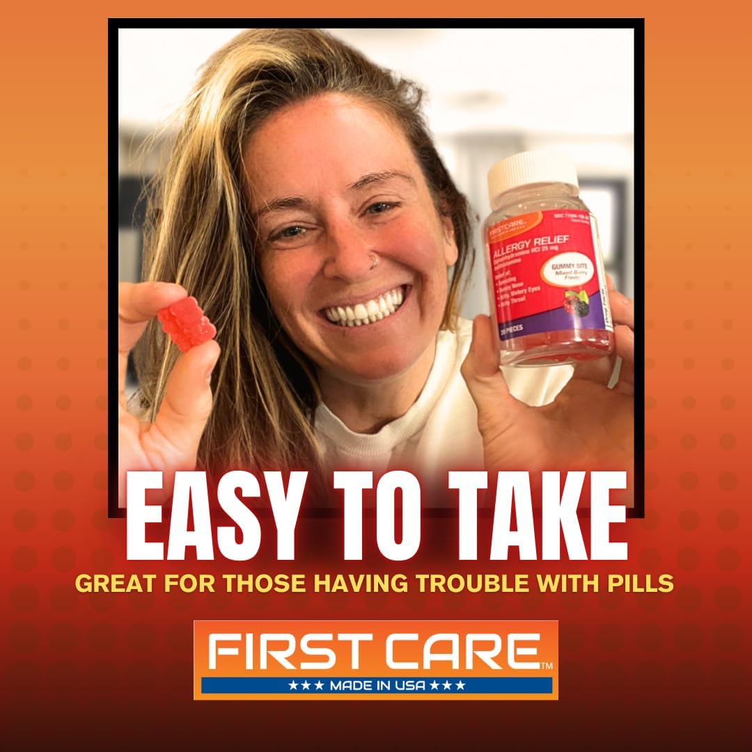 FirstCare® Allergy Relief Soft Chews | Diphenhydramine HCI 25 mg | Symptom Relief from Indoor & Outdoor Allergens - Sneezing, Runny Nose, Itchy Eyes & Throat | Chewable Allergy Medicine (20 Count) : Health & Household