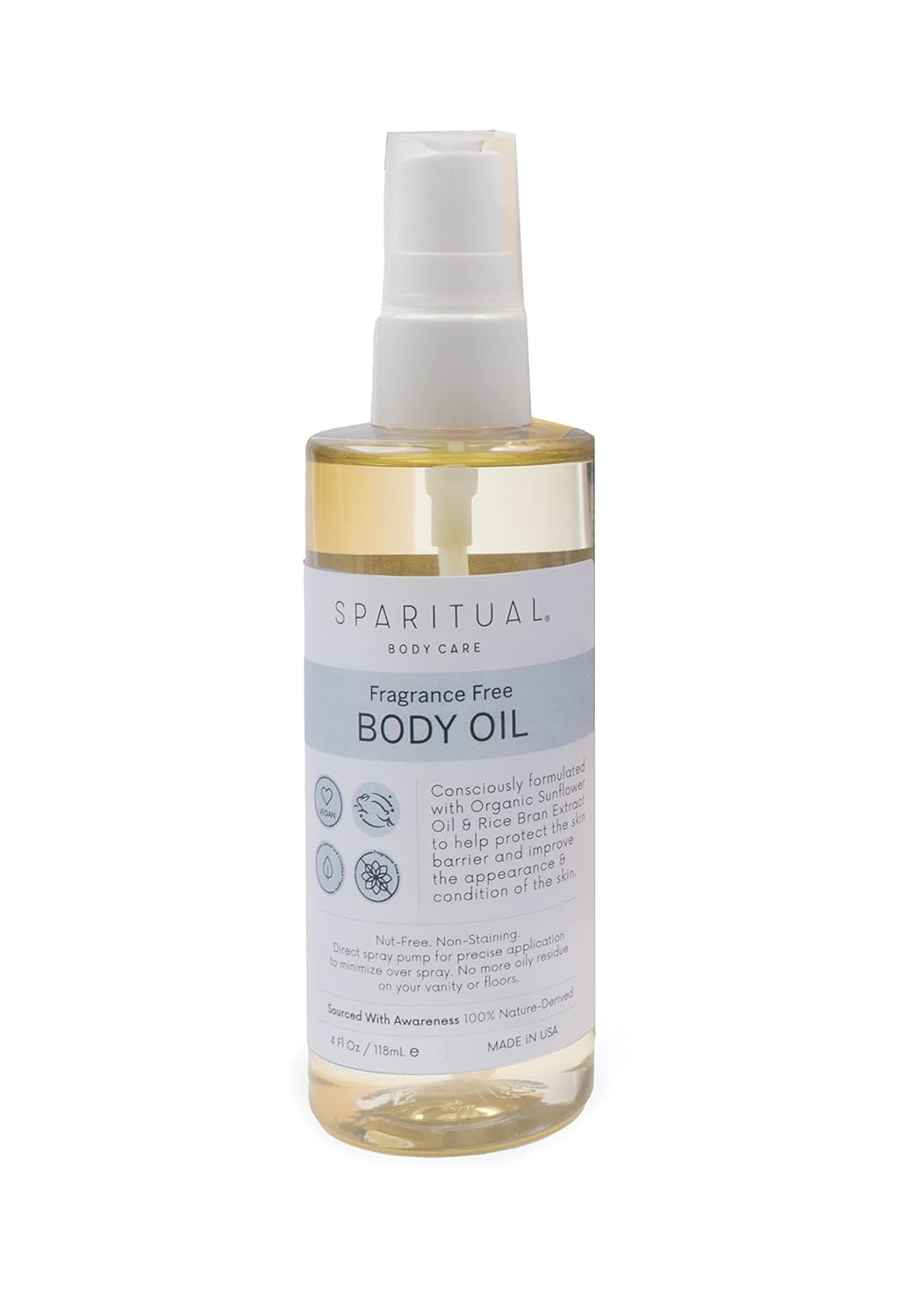 Sparitual Fragrance Free Body Oil | Unscented Body Moisturizer For Hydration And Massage Oil | 4 Oz