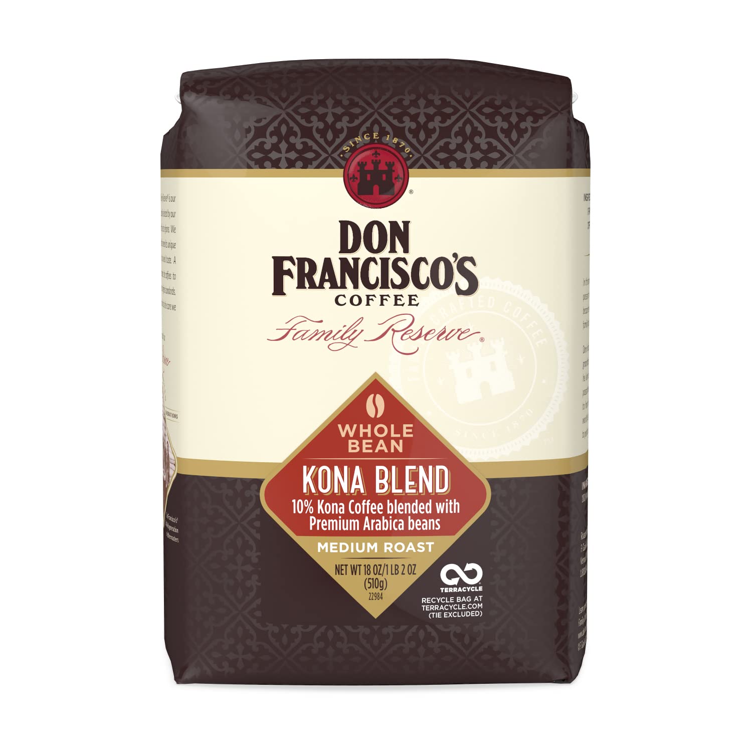 Don Francisco's Kona Blend Medium Roast Whole Bean Coffee (18 oz Bag)