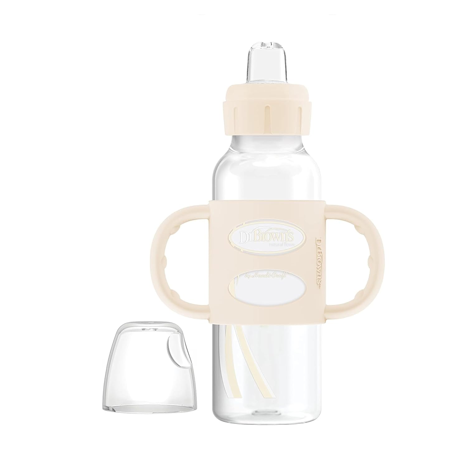 Dr. Brown'S Milestones Narrow Sippy Spout Bottle With 100% Silicone Handles, Easy-Grip Handles With Soft Sippy Spout, 8Oz/250Ml, Ecru, 1-Pack, 6M+