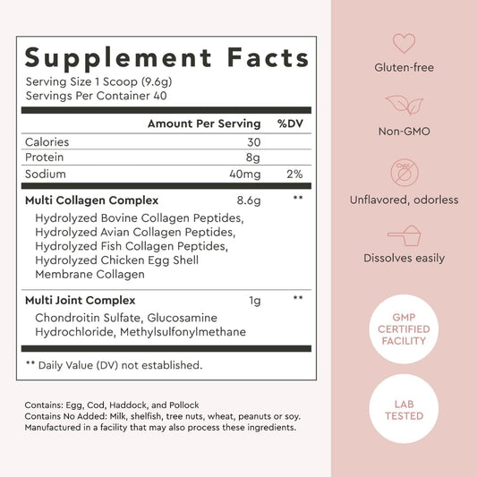 Alaya Multi Collagen Powder - Type I, Ii, Iii, V, X Hydrolyzed Collagen Peptides Protein Powder Supplement With Msm + Gc (Unflavored) (40 Servings)