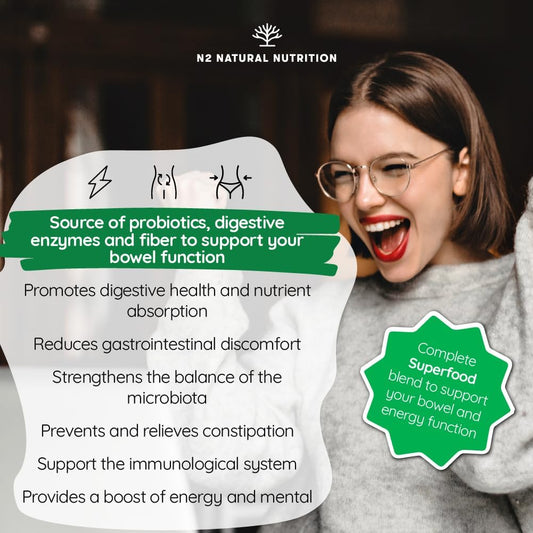 Probiotics With Digestive Enzymes, Psyllium Fibre, Beetroot And Vitamin C. Powerfull Ally For Better Digestions And Bloating Relief. Gut Health Supplement. Vegan. N2 Natural Nutrition
