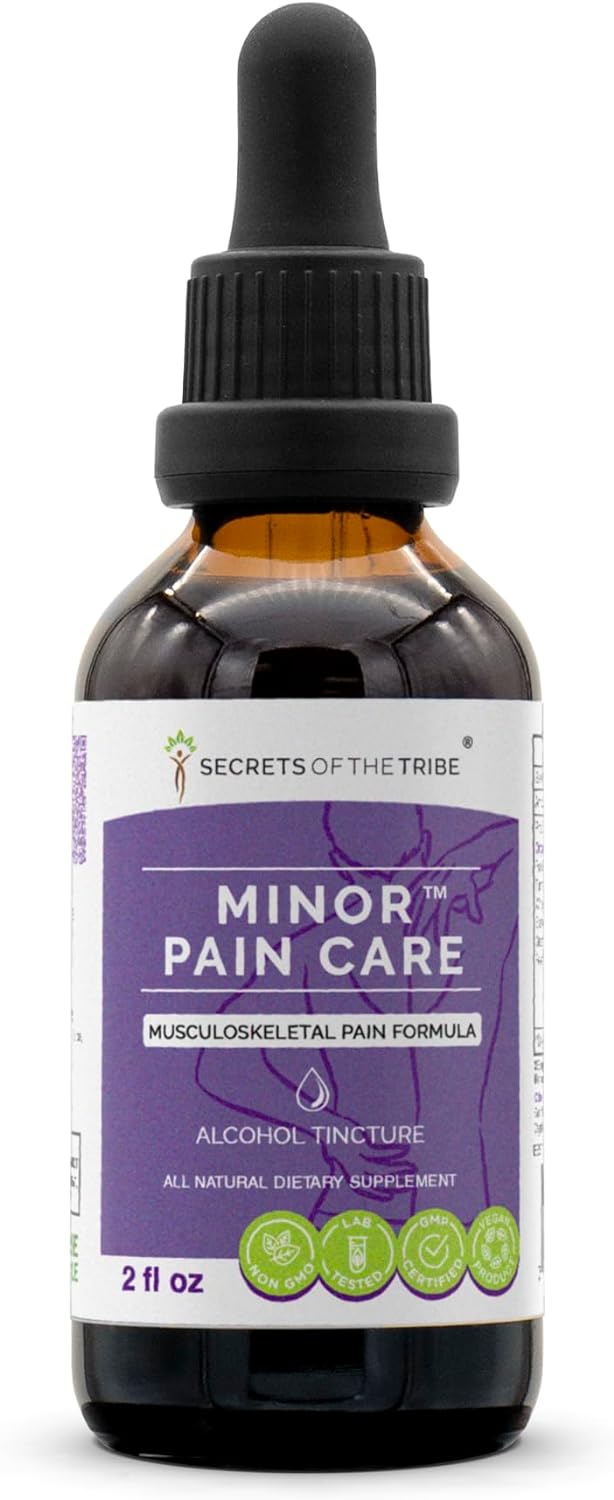 Secrets of the Tribe - Minor Pain Care, Herbal Supplement Blend Drops Alcohol Liquid Extract, Musculoskeletal Pain Formula (2 fl oz)