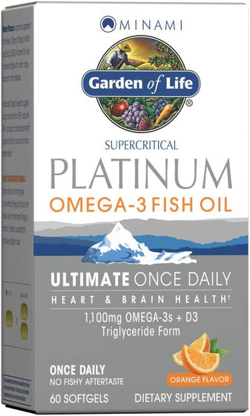 Garden of Life Minami Supercritical Platinum Omega 3 Fish Oil Supplement - Orange, Ultimate Once Daily for Heart & Brain Health, 1100Mg Omega-3S, 1,000 Iu Vitamin D3, 60 Softgels