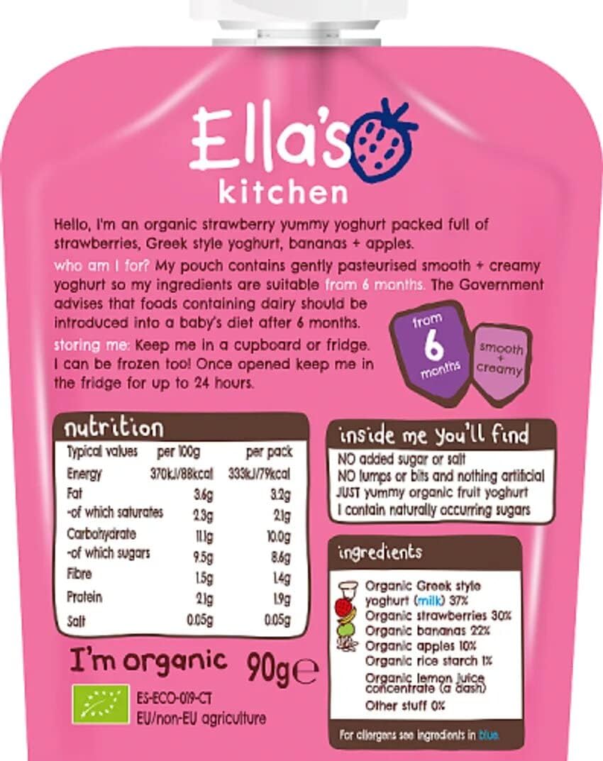 Ella'S Kitchen Organic Greek Yoghurt And Strawberry, 90G Strawberries