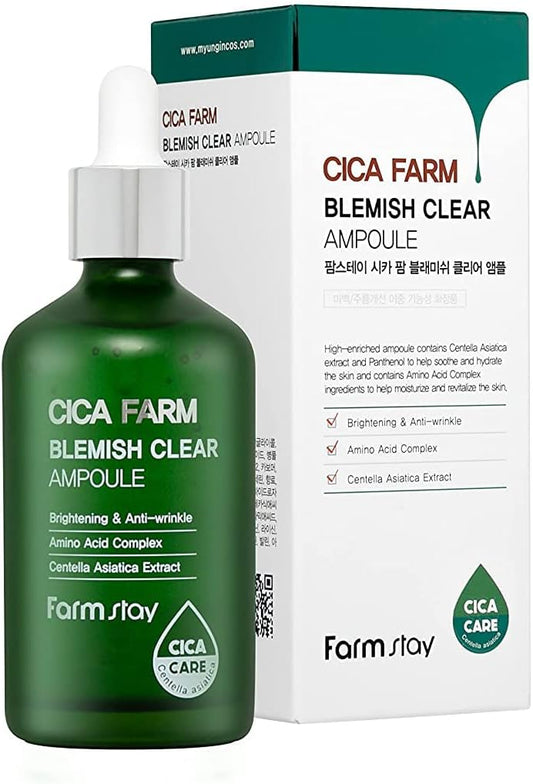 Farmstay Cica Farm Blemish Clear Ampoule 3.38 Fl.Oz / 100 Ml | Hydrating, Calming, Soothing Ampoule For Dry Skin