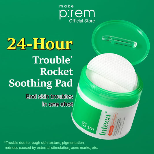 Make P:Rem Inteca Trouble Soothing Pads, Dual-Texture Jumbo Pads For Exfoliating/Blackheads/Sebum Care, Trouble Calming Pad For Sensitive Skin, Korean Skin Care, 11.15 Fl.Oz, 330Ml (70 Pads)