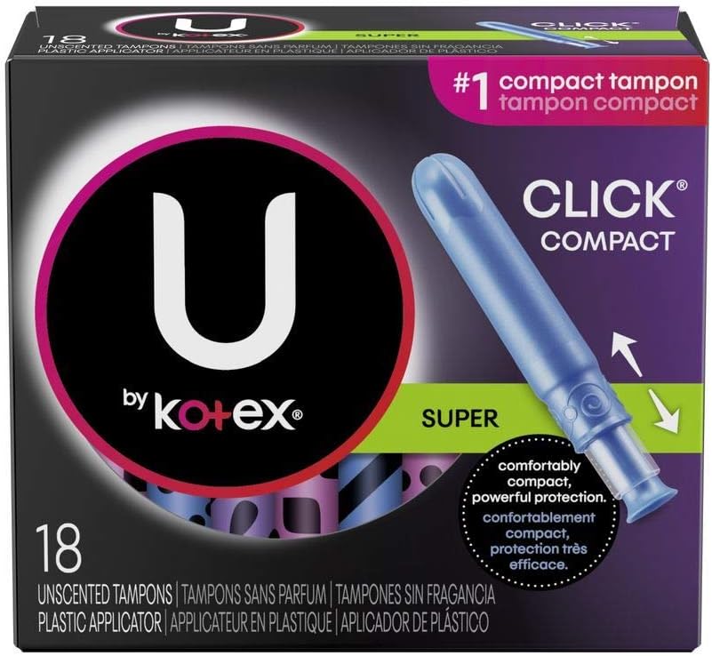 U by Kotex Click Super Compact Tampons Compact Plastic Applicator, Unscented, 18 Count : Health & Household