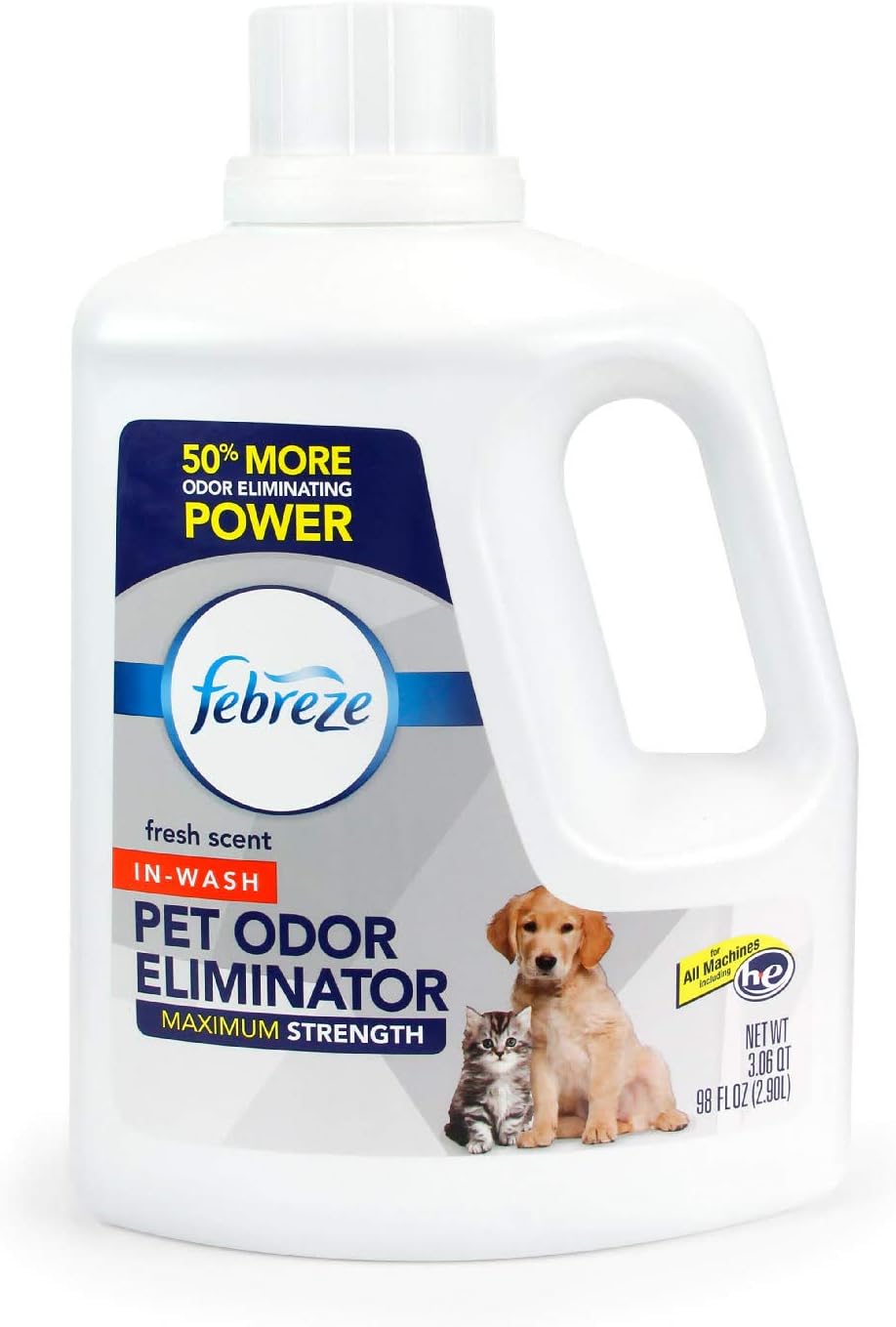 Febreze Laundry Odor Eliminator, Maximum Strength Laundry Detergent Additive, Removes Tough Odors in Clothing, In Wash Pet and Urine Odor Eliminator, Fresh Scent, 98 Fl Oz