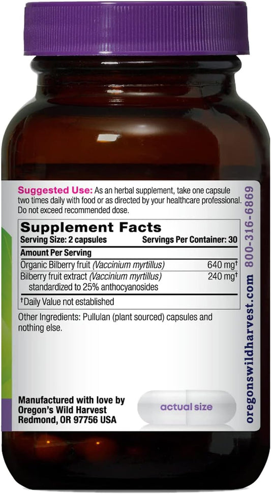 Oregon'S Wild Harvest, Bilberry Capsules, Antioxidant Supplement, 880 Mg, 60 Count