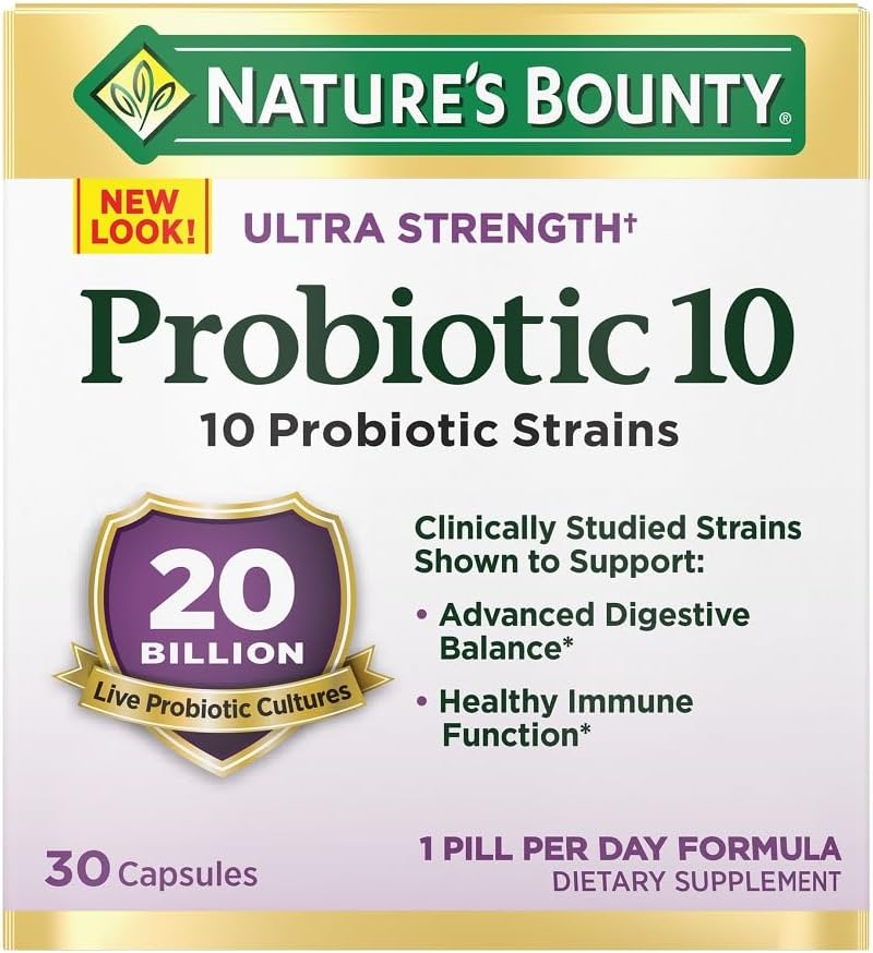 Nature’S Bounty Probiotic 10, Ultra Strength Daily Probiotic Supplement, Support For Digestive, Immune And Upper Respiratory Health, 1 Pack, 30 Capsules