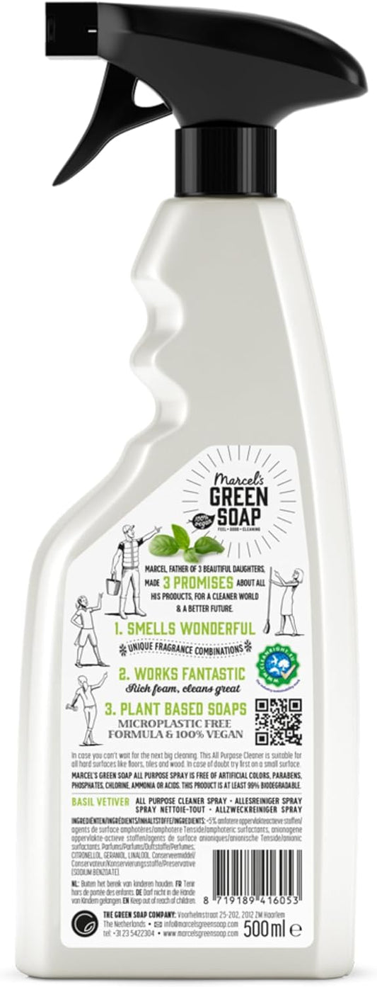 Marcel'S Green Soap - All-Purpose Spray Refill Basil & Vetiver - Cleaning Spray - Saves 76% Of Plastic - Eco Friendly - Vegan - 99% Biodegradable - 500 Ml