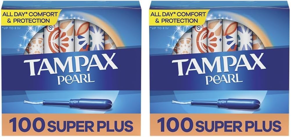 Tampax Pearl Tampons Super Plus Absorbency, With Leakguard Braid, Unscented, 50 Count (Pack Of 4), 100 Count Total